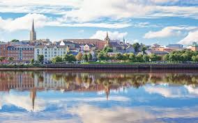 Derry city skyline beside the River Foyle